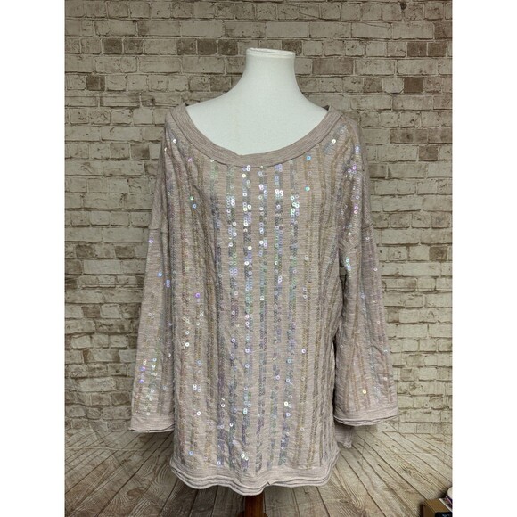 Free People Tops - Free People Dusty Pink Sequin Oversized Sweater Small Boho‎ Fairy Cottage